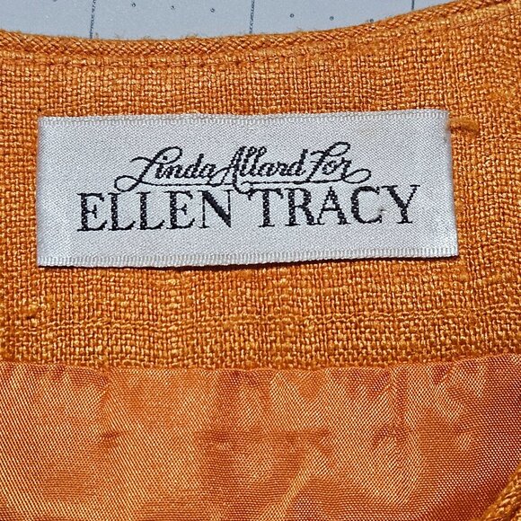 Linda Allard For Ellen Tracy Womens Orange Silk Button-Front Blazer Jacket Size - Picture 3 of 13